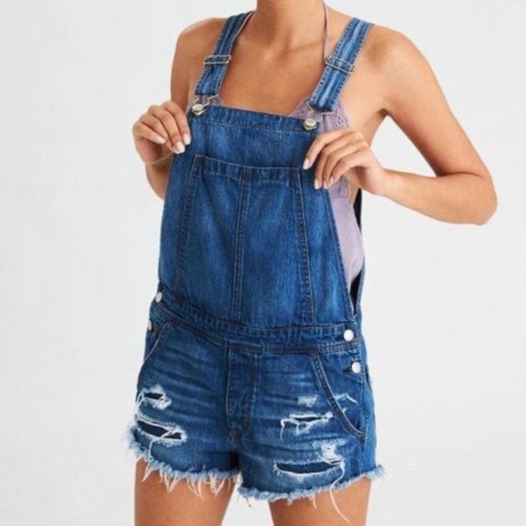 American Eagle Jean Short Overalls Size Small - Picture 1 of 6